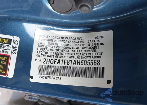 2010 Honda Civic Ex z USA, uszkodzony, nr VIN 2HGFA1F81AH505568